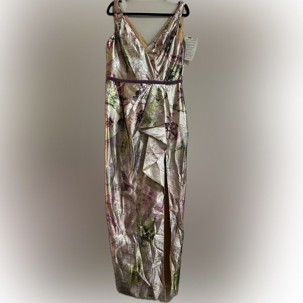 Marchesa Notte Women's Size 14 Amethyst Purple Draped Metallic Dress Gown. NWT